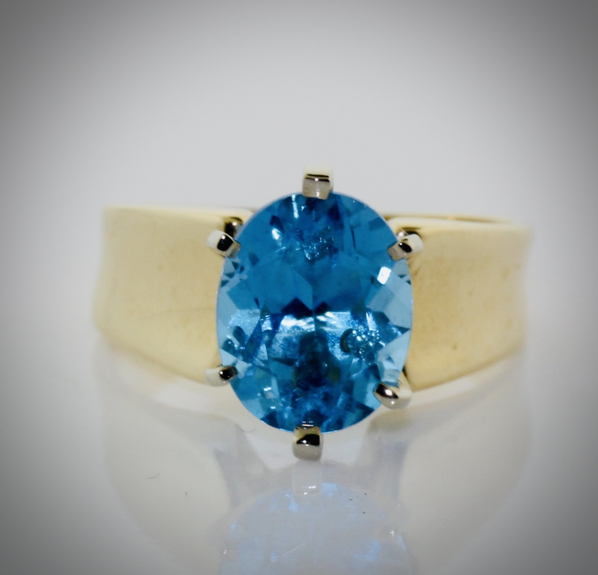 14K Yellow Gold Swiss Blue Topaz Ring