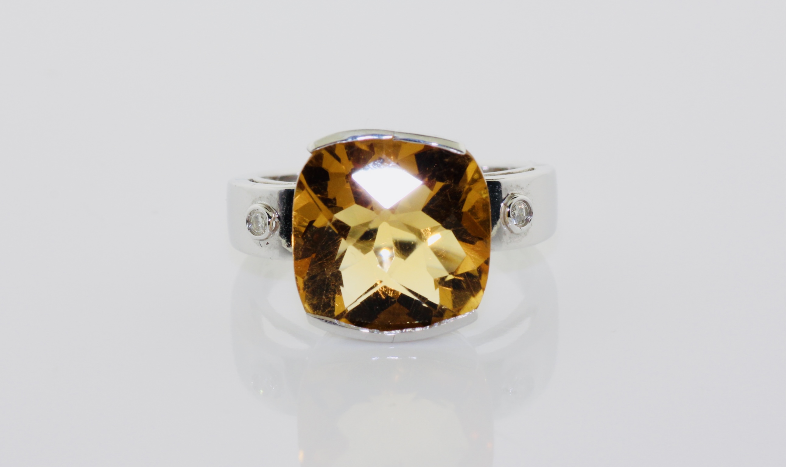 14K White Gold Cushion (12x12mm) Cut Checkerboard Cut Semi Bezel Set Ring