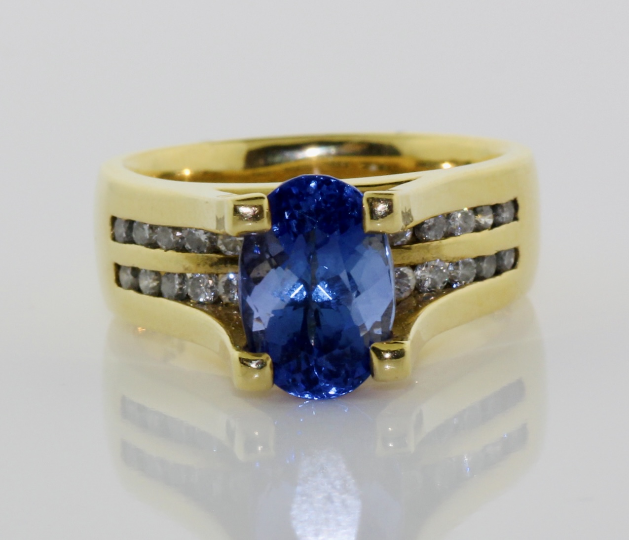 18K Yellow Gold Custom Tanzanite (2.85ct) and Diamond Ring
