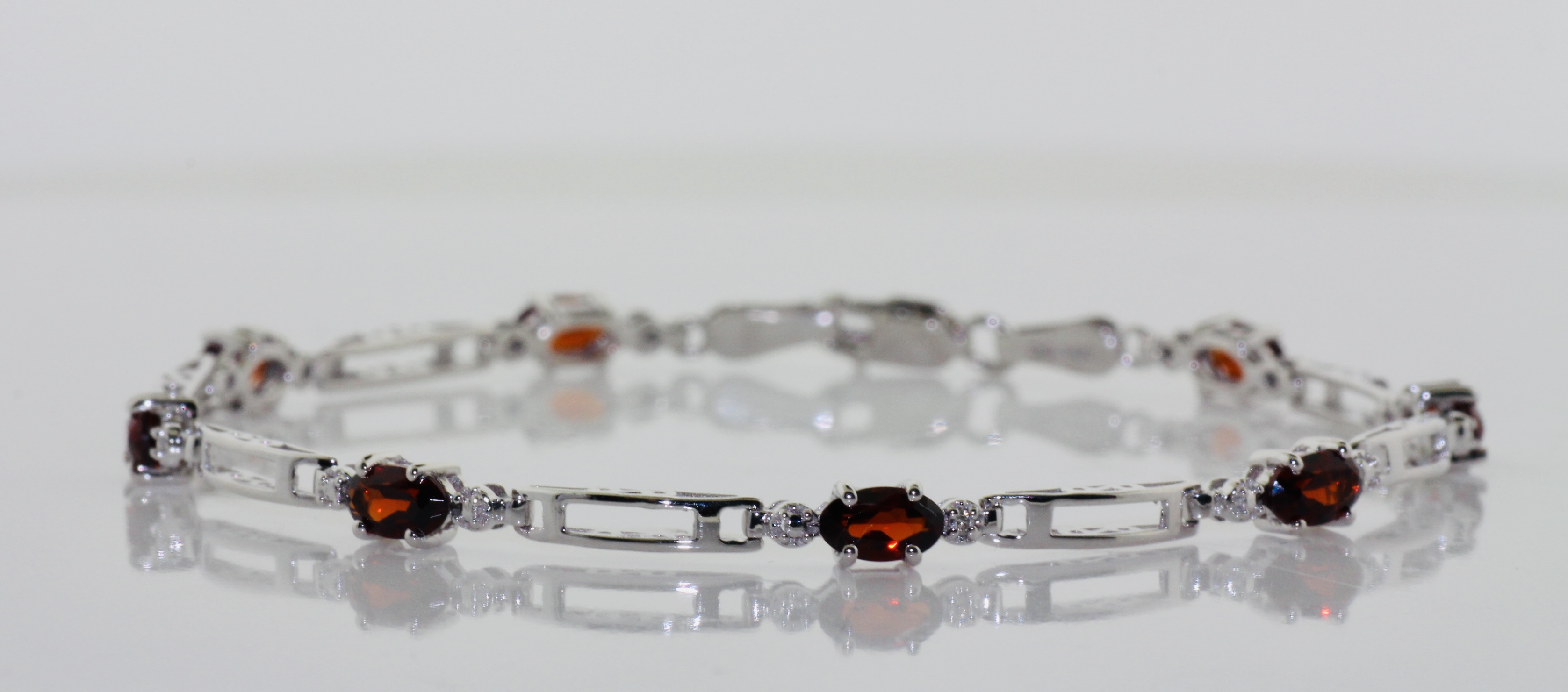 14K White Gold Garnet and Diamond Bracelet