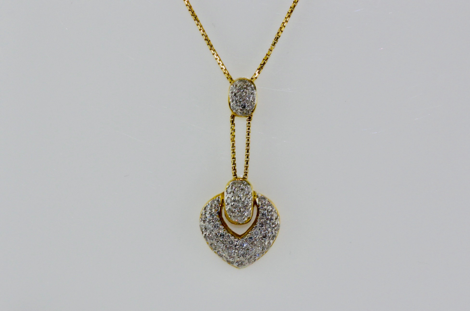 14K Yellow Gold Unique Diamond Embedded Heart Shaped Necklace (with chain)