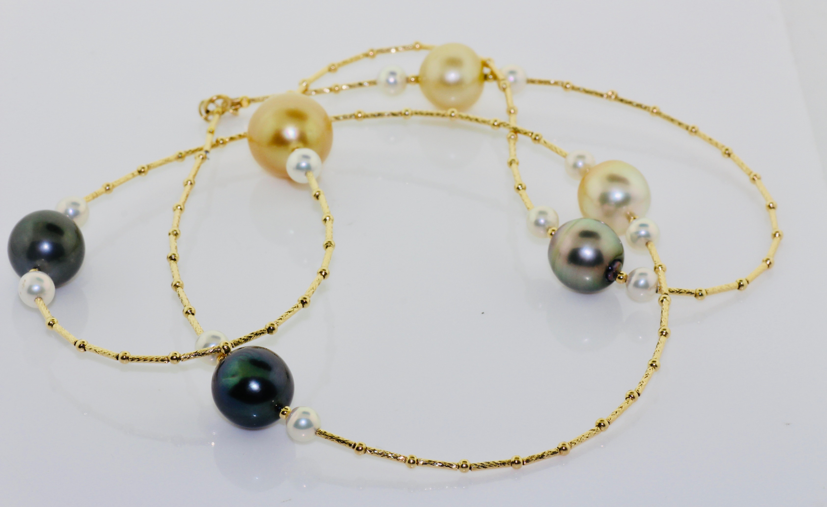 18K Yellow Gold 27" South Sea Akoya Pearl Tahitian Necklace