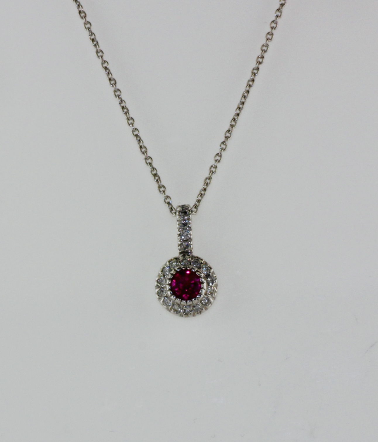 14K White Gold Ruby (0.35ctw) and Diamond (0.28ctw) Pendant - SI1, G