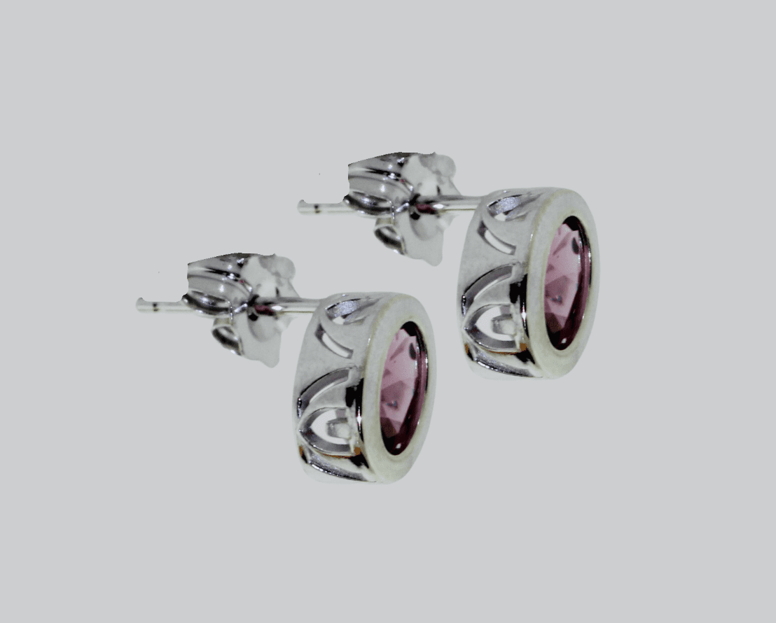14K White Gold Rubilite Garnet Stud Earrings