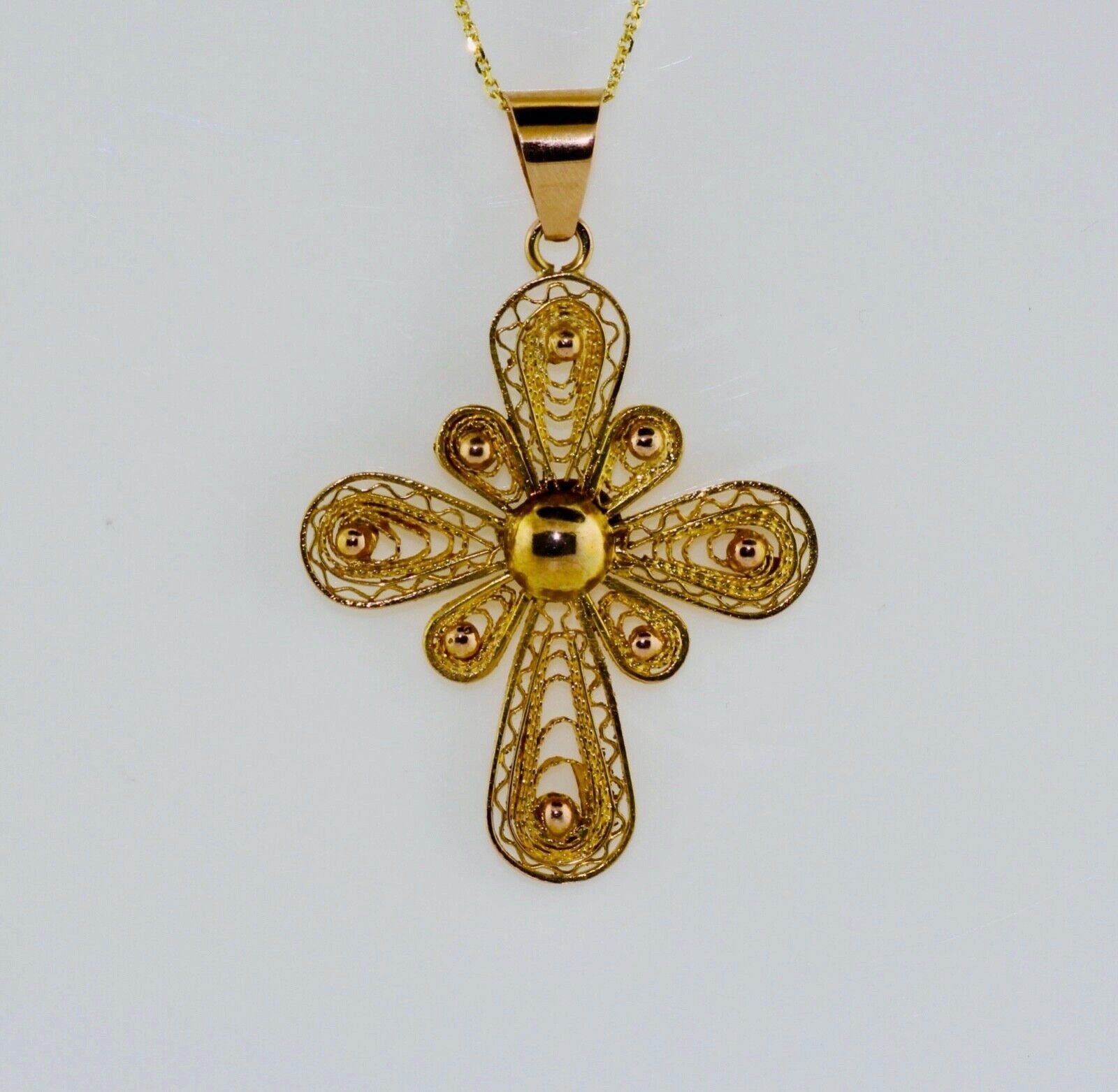 14K Yellow Gold Unique Filagree Cross Pendant