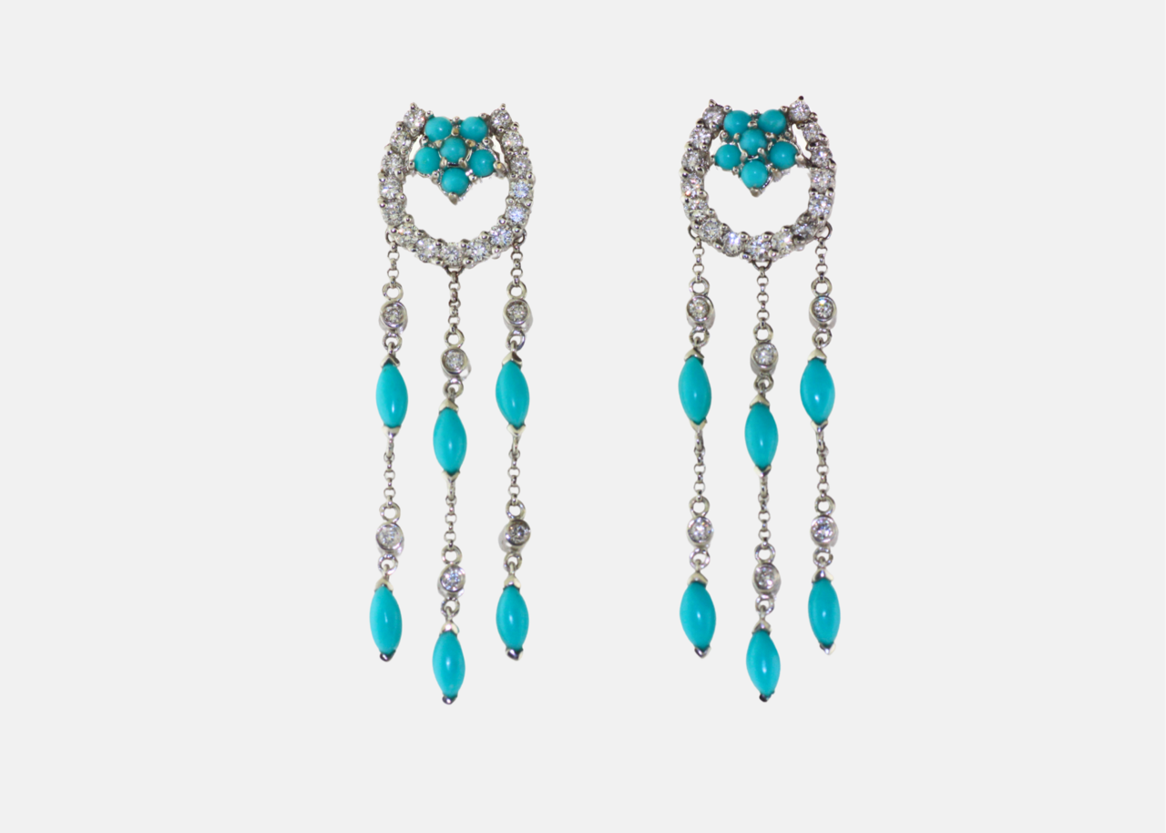 18K White Gold Turquoise and Diamond Earrings