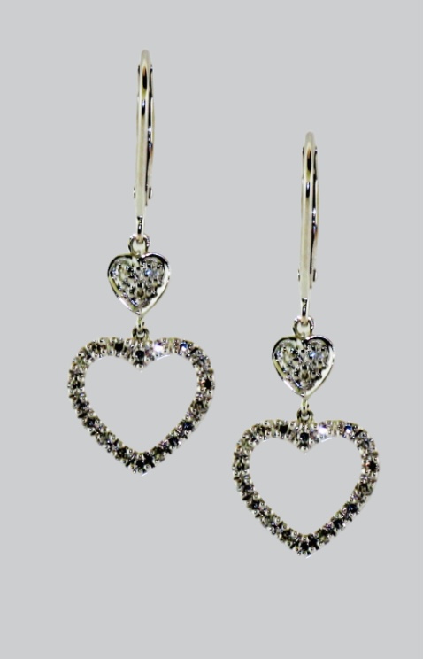 14K White Gold Heart Diamond (0.32ctw) Dangly Earrings