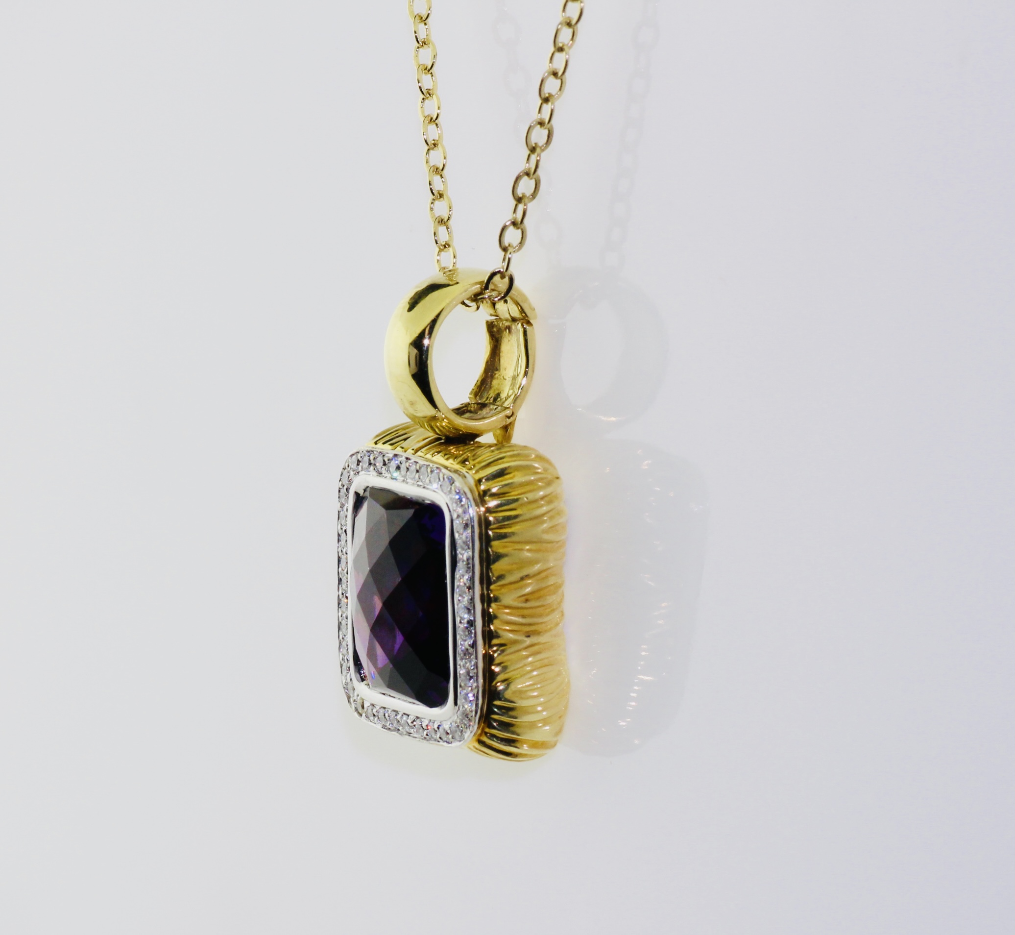 18K Yellow Gold Amethyst Enhancer Pendant with Diamond Halo