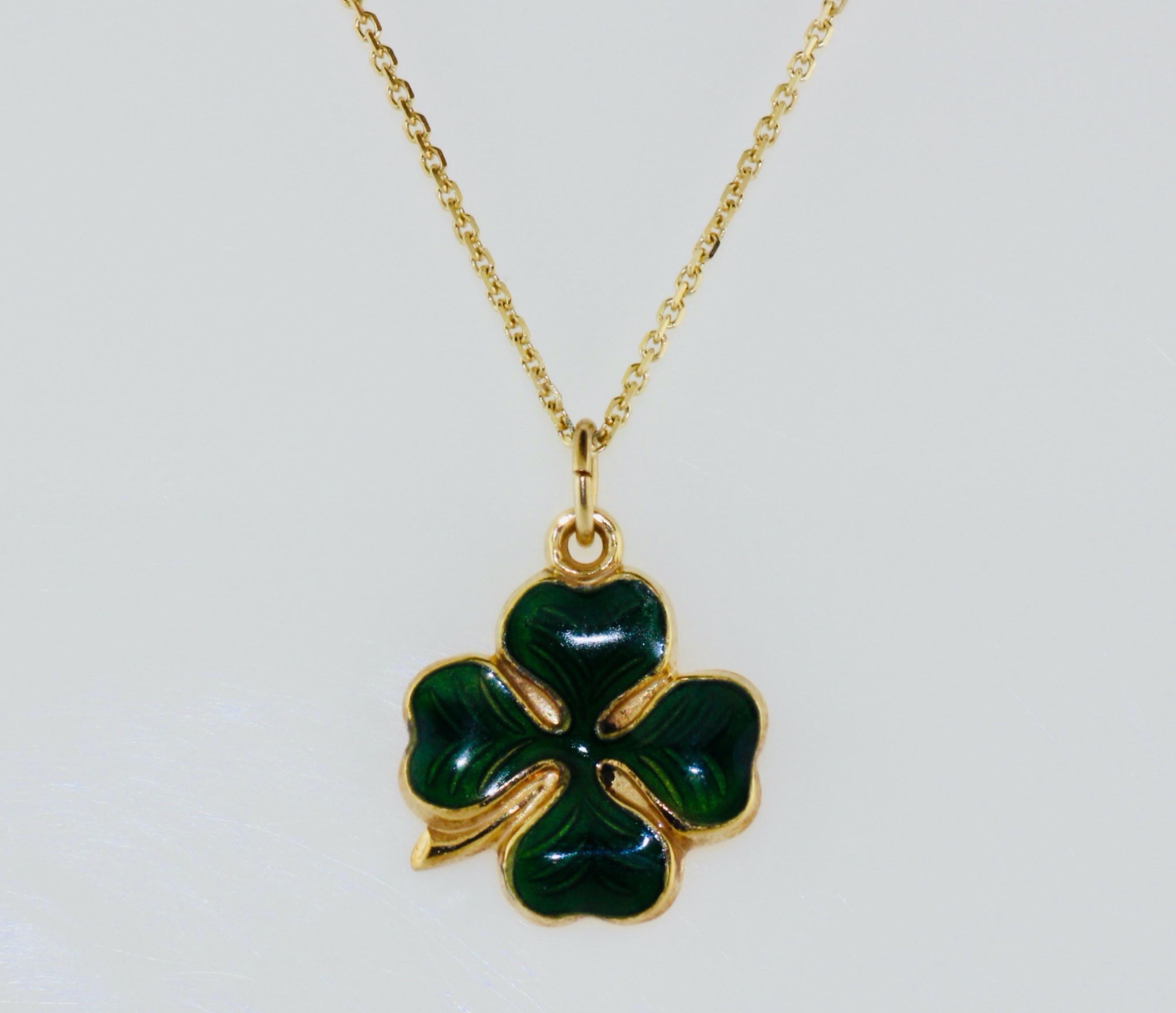 14K Yellow Gold Malachite 4-Leaf Clover Pendant