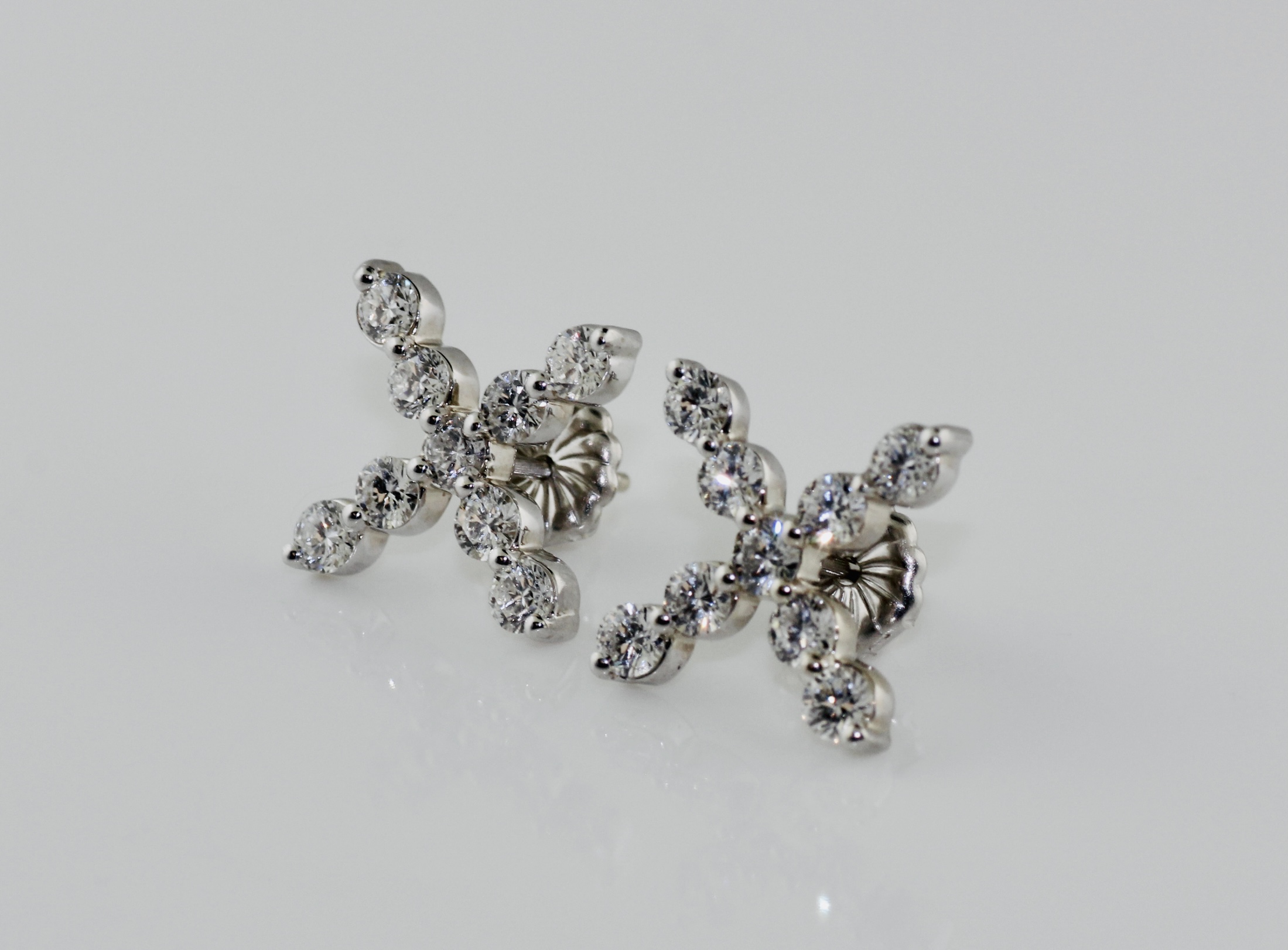 14K White Gold Solid Lab-Grown Diamond "X" Stud Earrings (1.80ctw, VS2, F-G)
