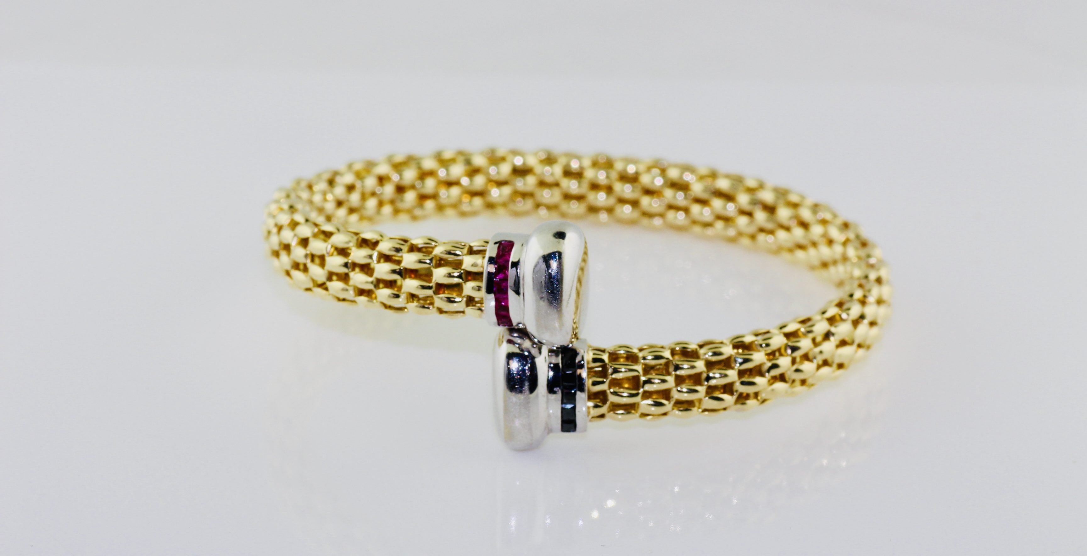 14K Yellow Gold Sapphire (0.74ct) and Ruby (0.75ct) Solid Bracelet