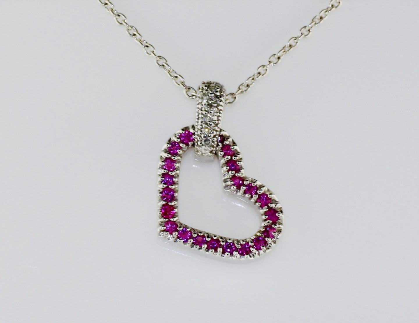 14K White Gold Ruby and Diamond Heart Pendant