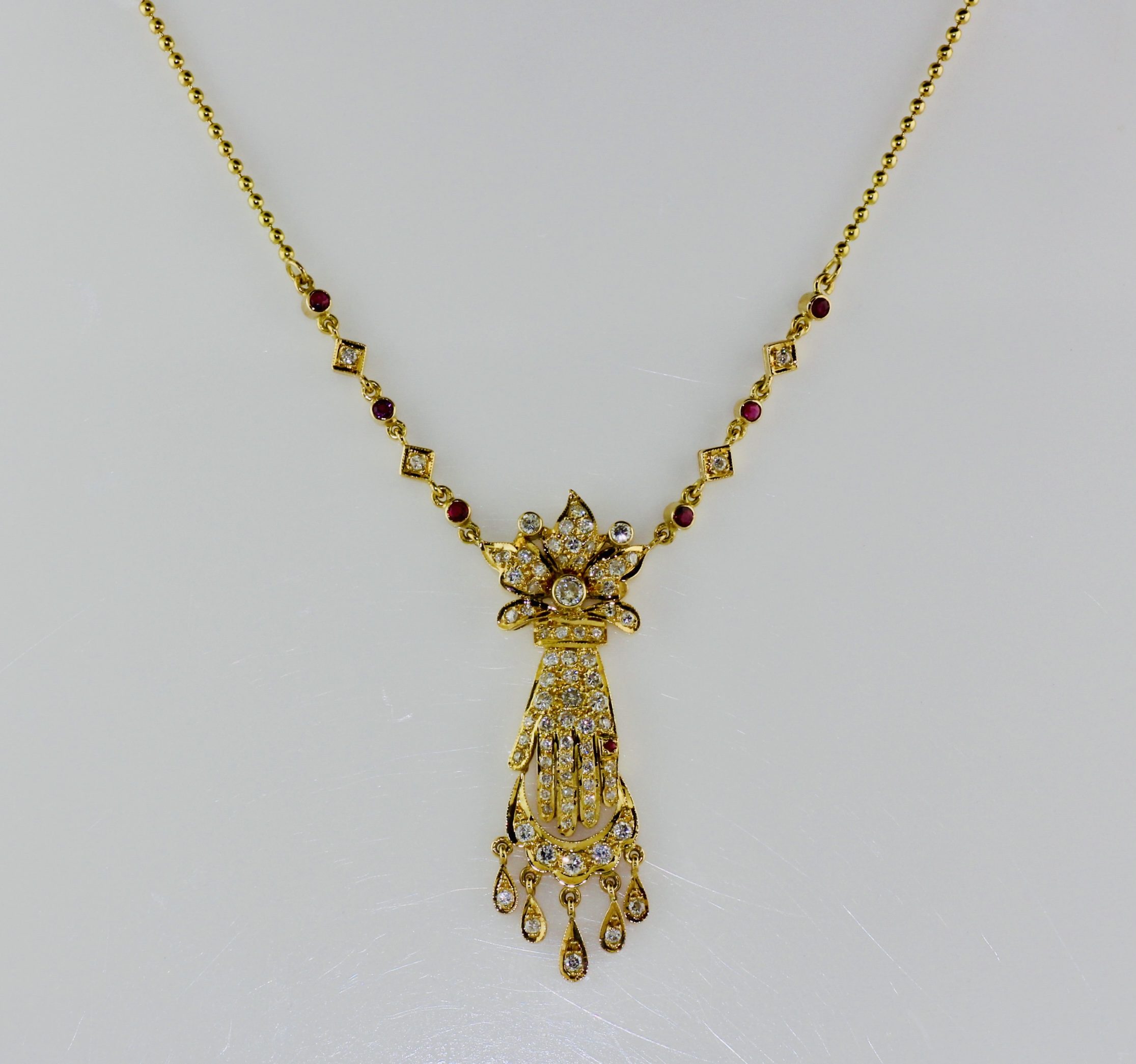 18K Yellow Gold Ruby (0.30ct)and Diamond (1.25ctw) 18.25" Necklace