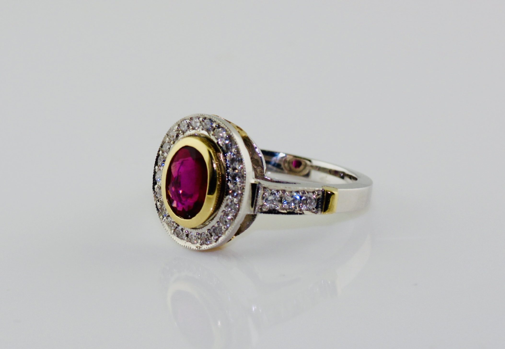 14K Two Tone Oval Ruby Ring