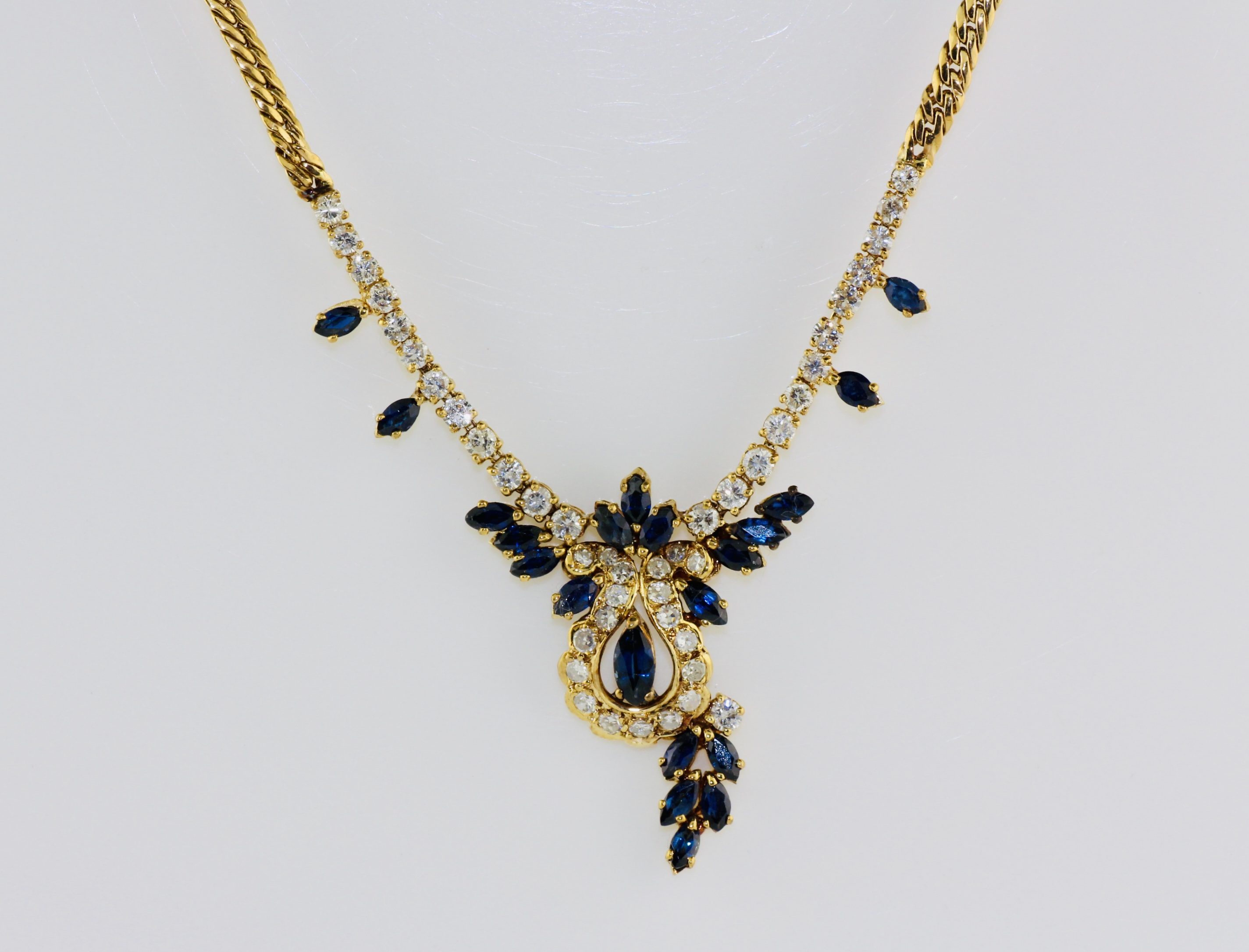 18K Yellow Gold Antique Sapphire and Diamond Necklace, Ring, Earrings, Bracelet (sold as a set only)