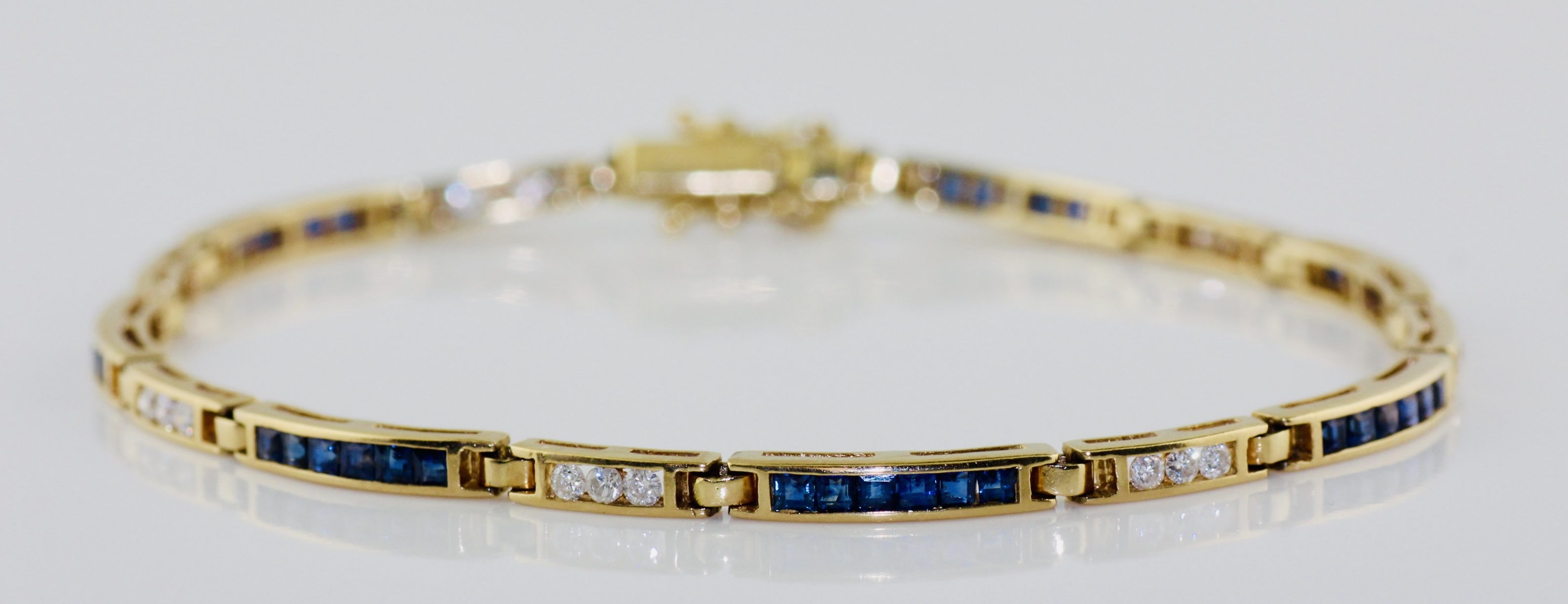 14K Yellow Gold Sapphire and Diamond Bracelet