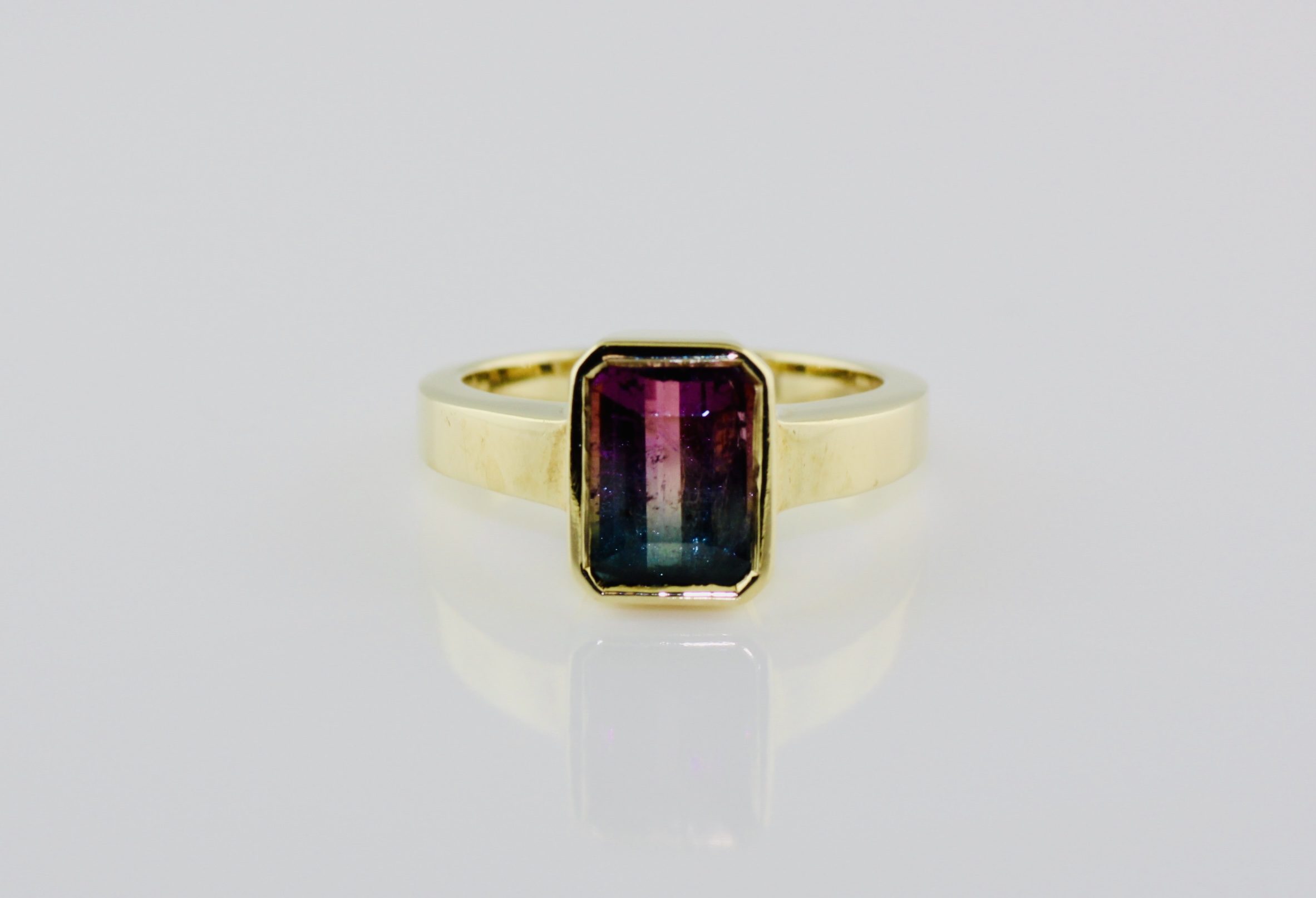14K Yellow Gold Bicolor Tourmaline (Blue and Purple)