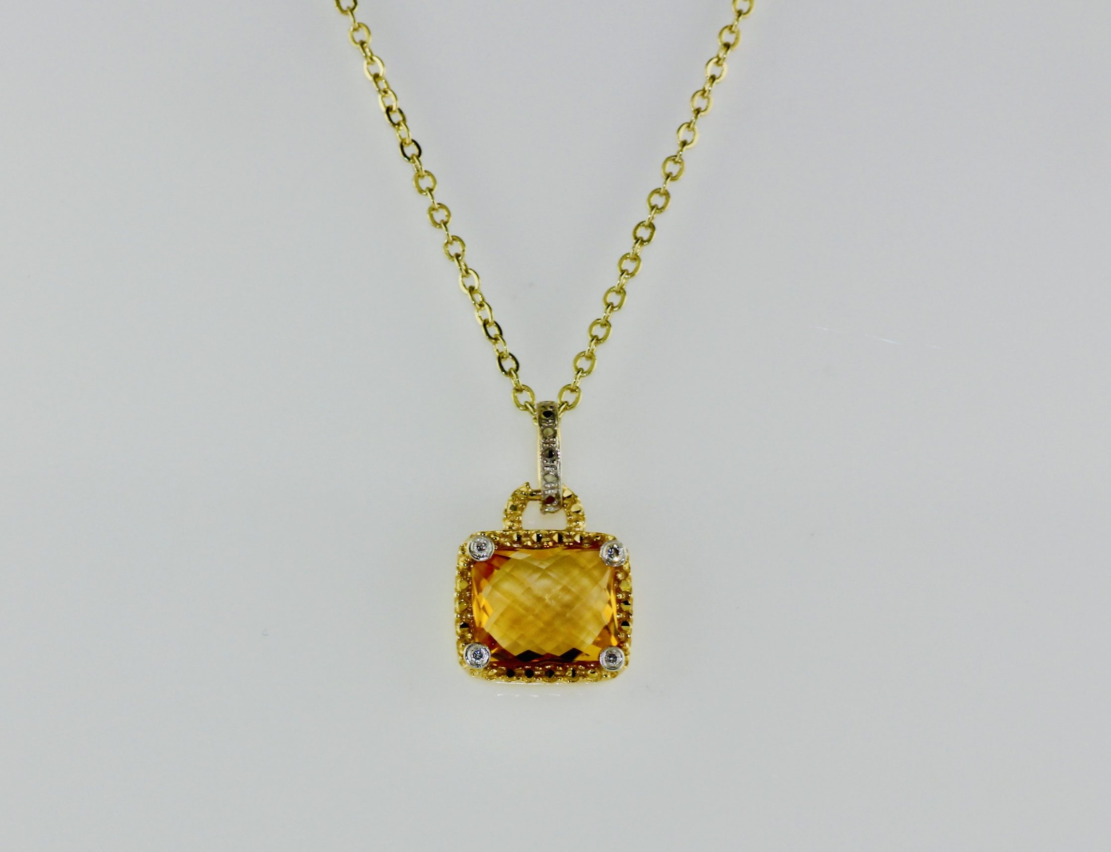 14K Yellow Gold Citrine and Diamond Pendant
