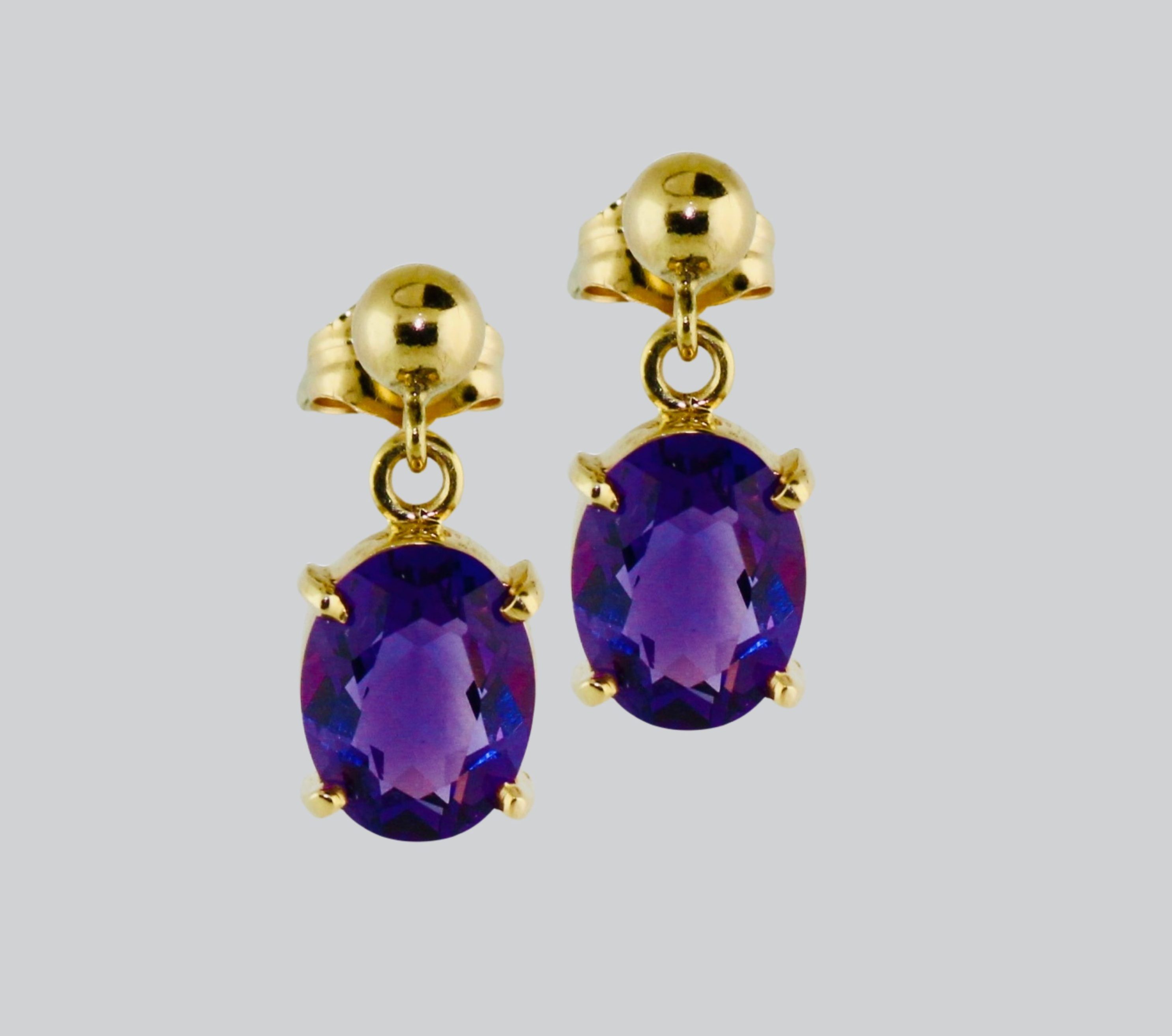14K Yellow Gold Amethyst Dangly Earrings