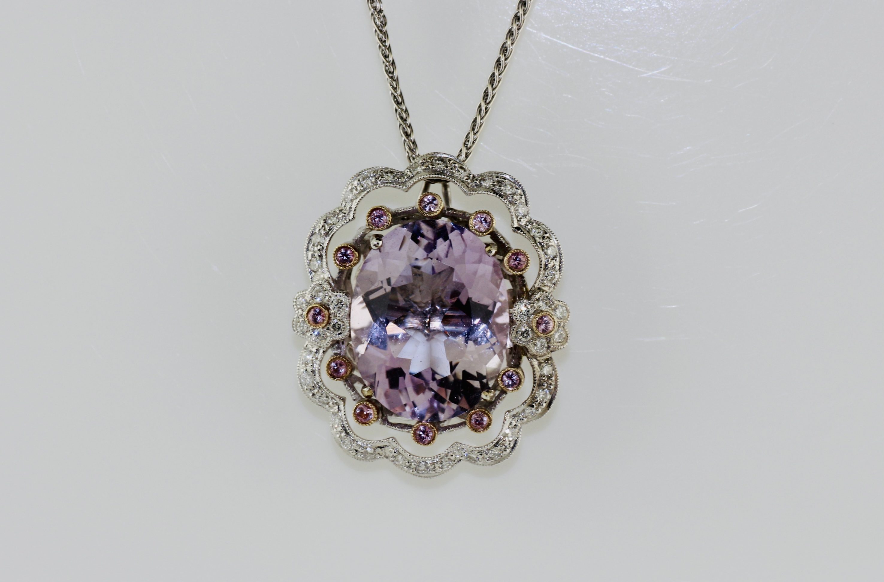 14K White Gold Amethyst and Tourmaline Pendant