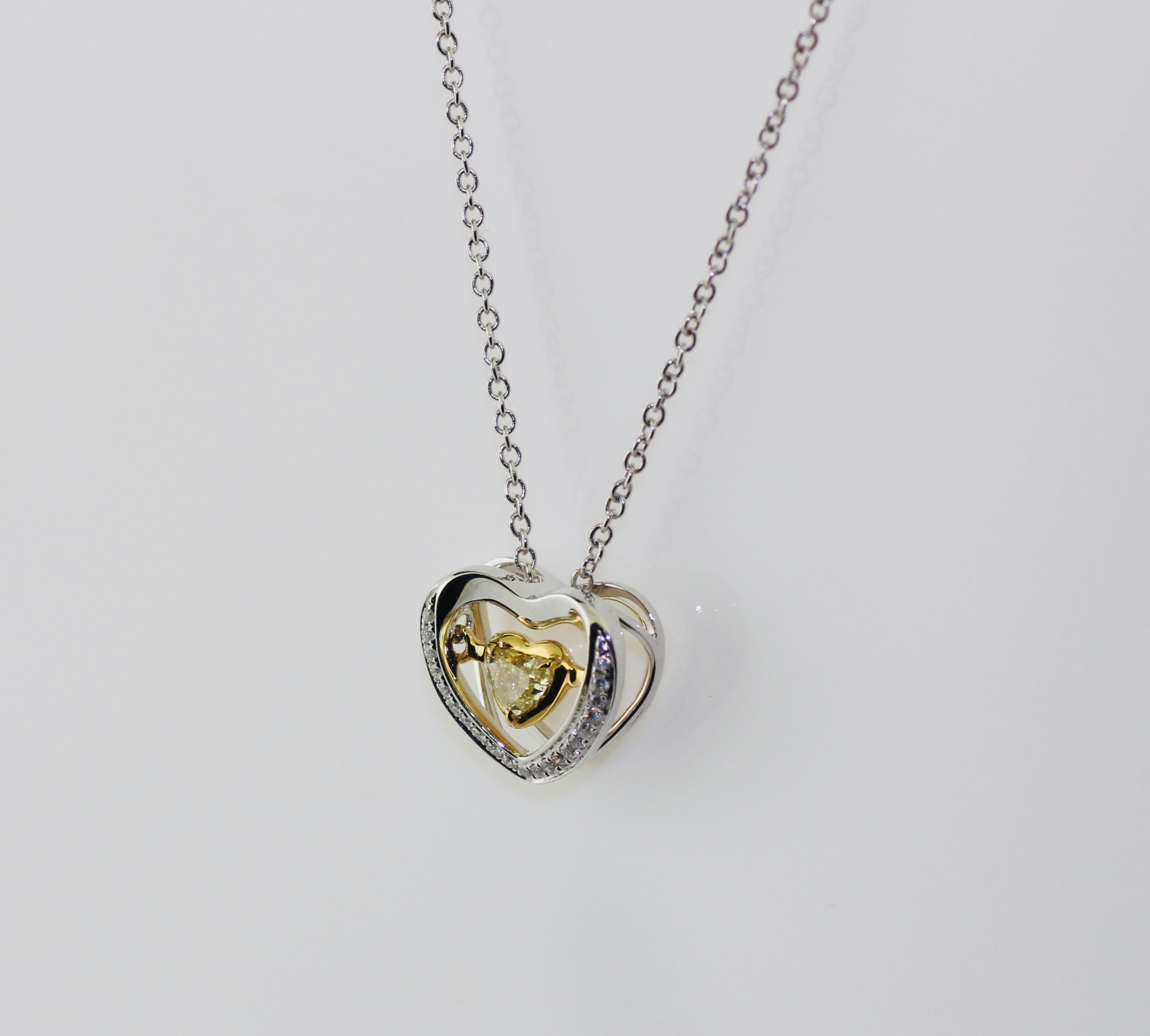 14K Two Toned Diamond Shaped Heart Pendant