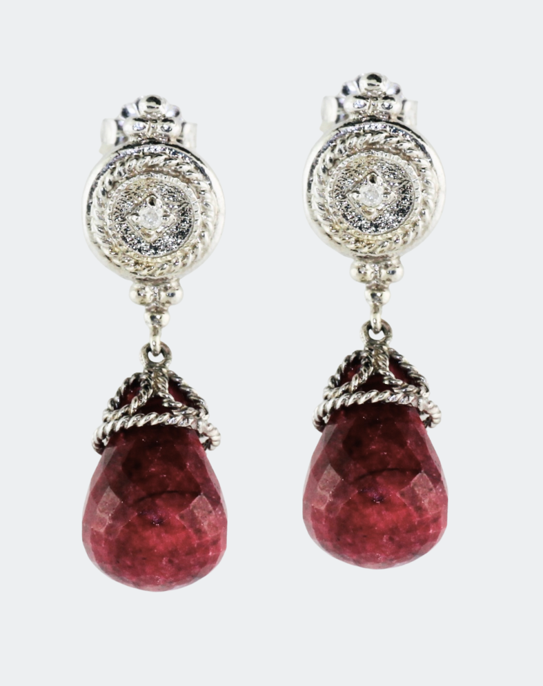 14KY Ruby and Diamond Dangly Earrings