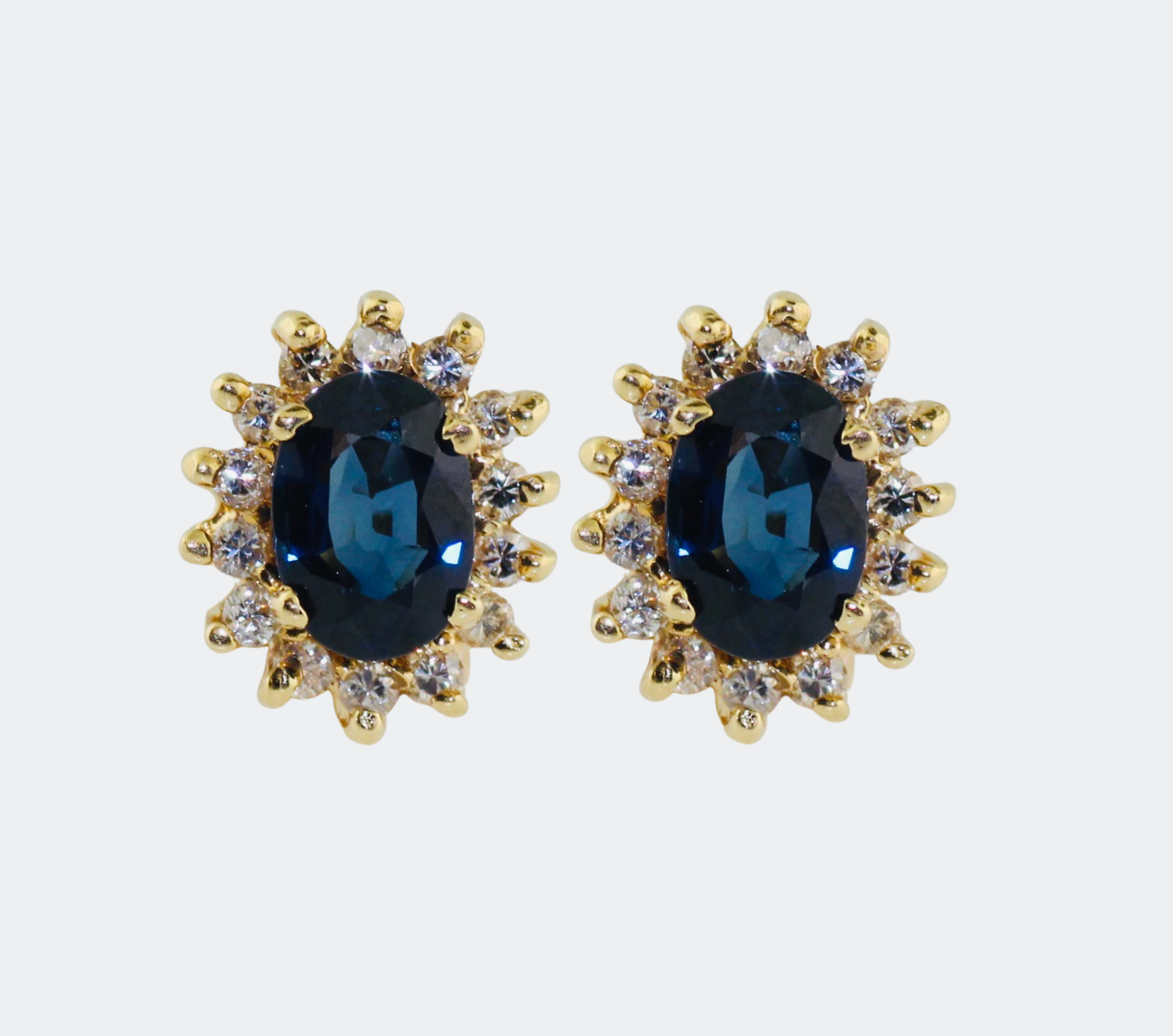 14K Yellow Gold Sapphire (1.20ct) and Diamond (.25ctw, I-J SI2) Earrings