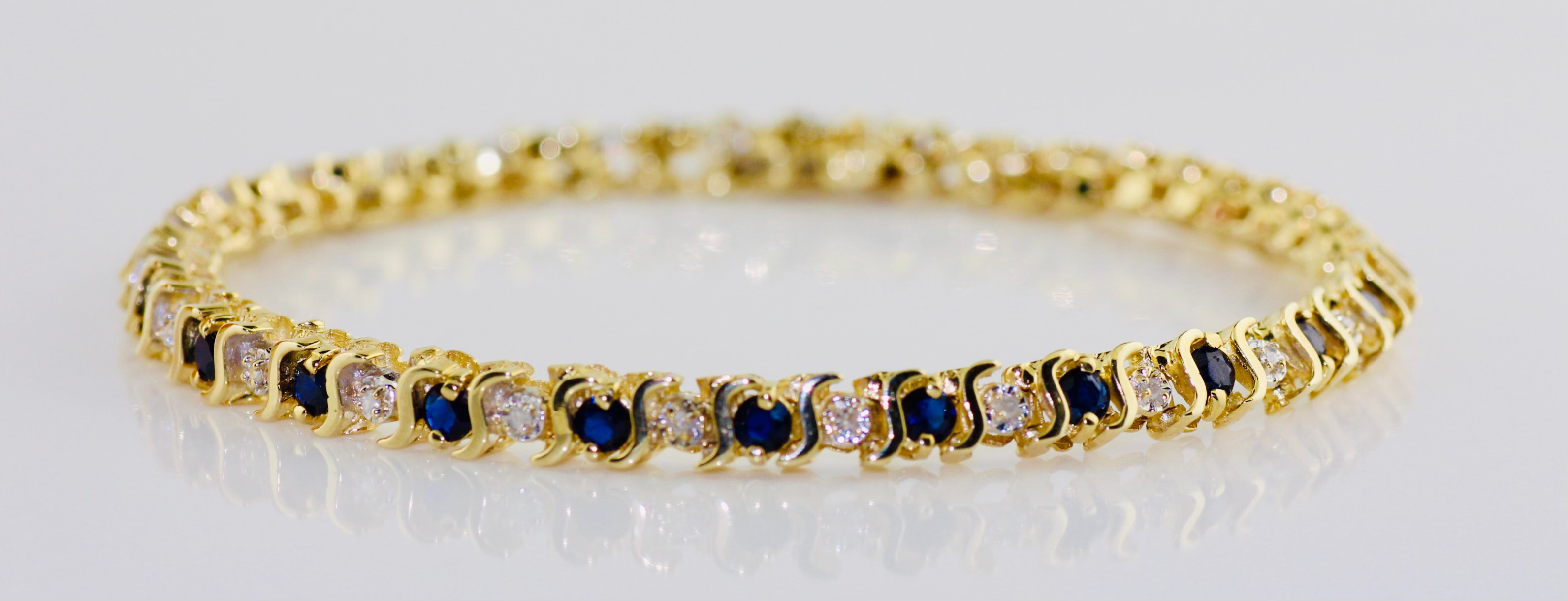14K Yellow Gold Diamond (0.25ct) and Sapphire (3.00ct) Bracelet