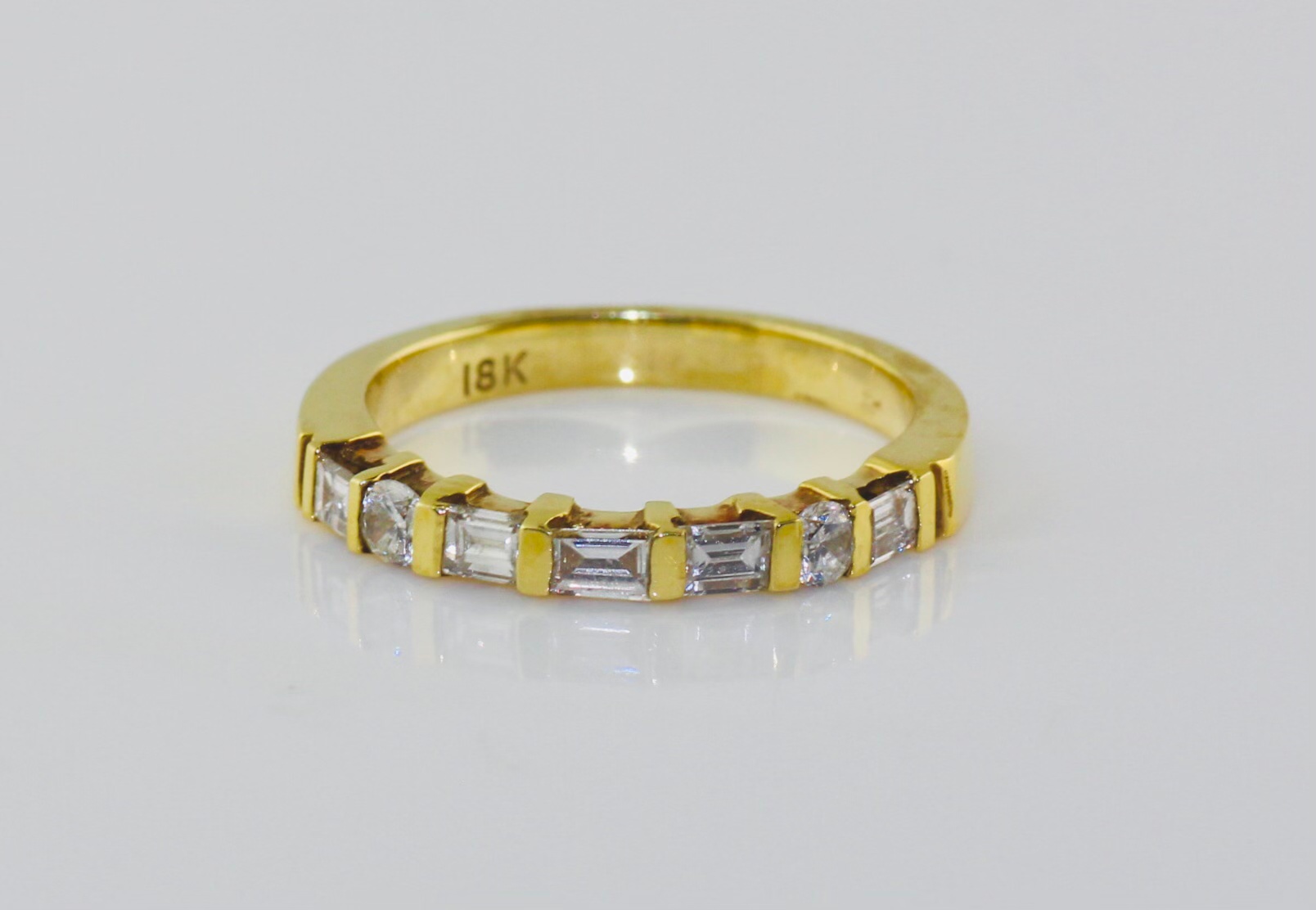 18K Yellow Gold Diamond (0.38ct -Baguette, 0.16ct-Round) Wedding Band