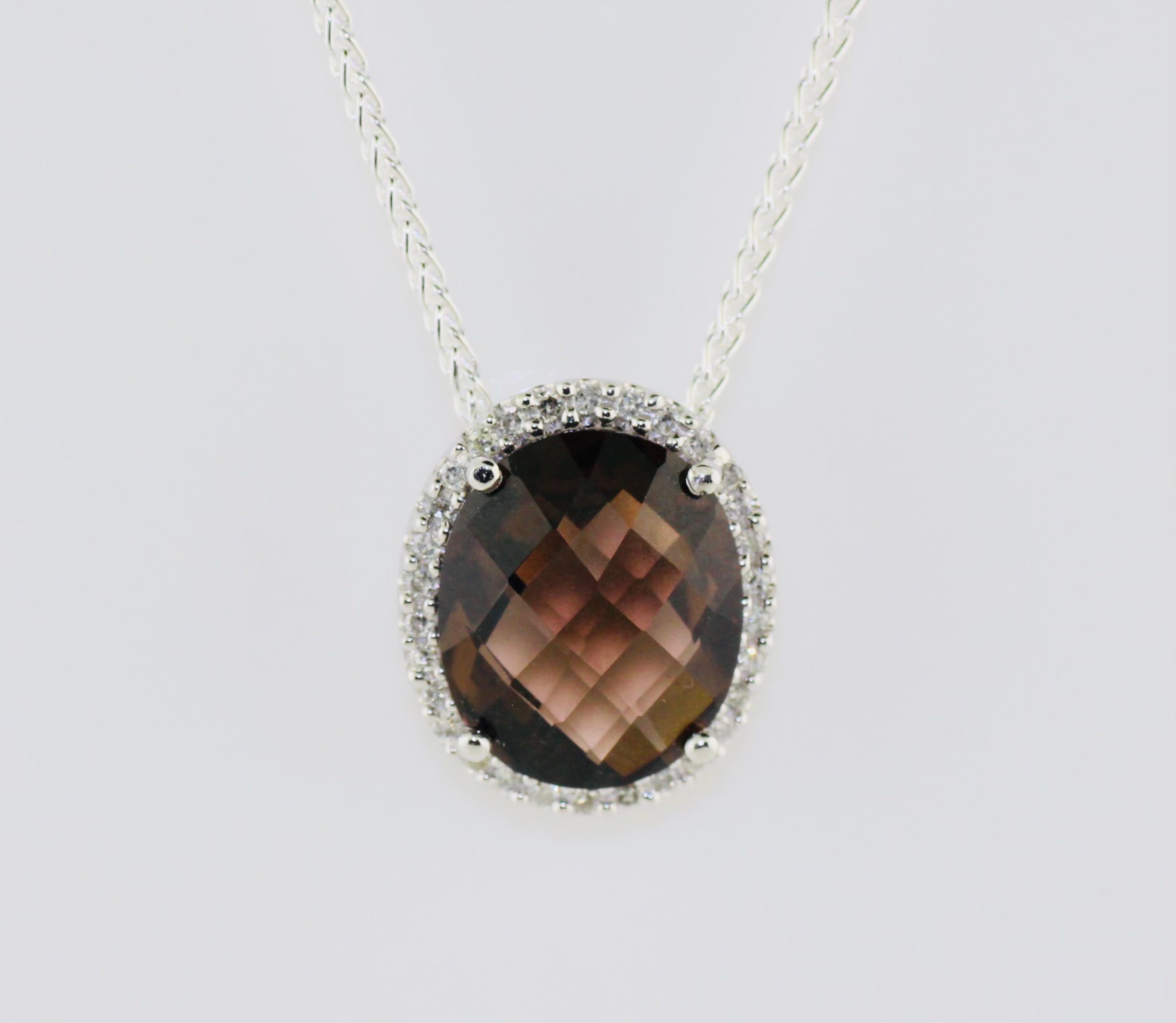 14K White Gold Smokey Quartz and Diamond (0.30ctw) Pendant