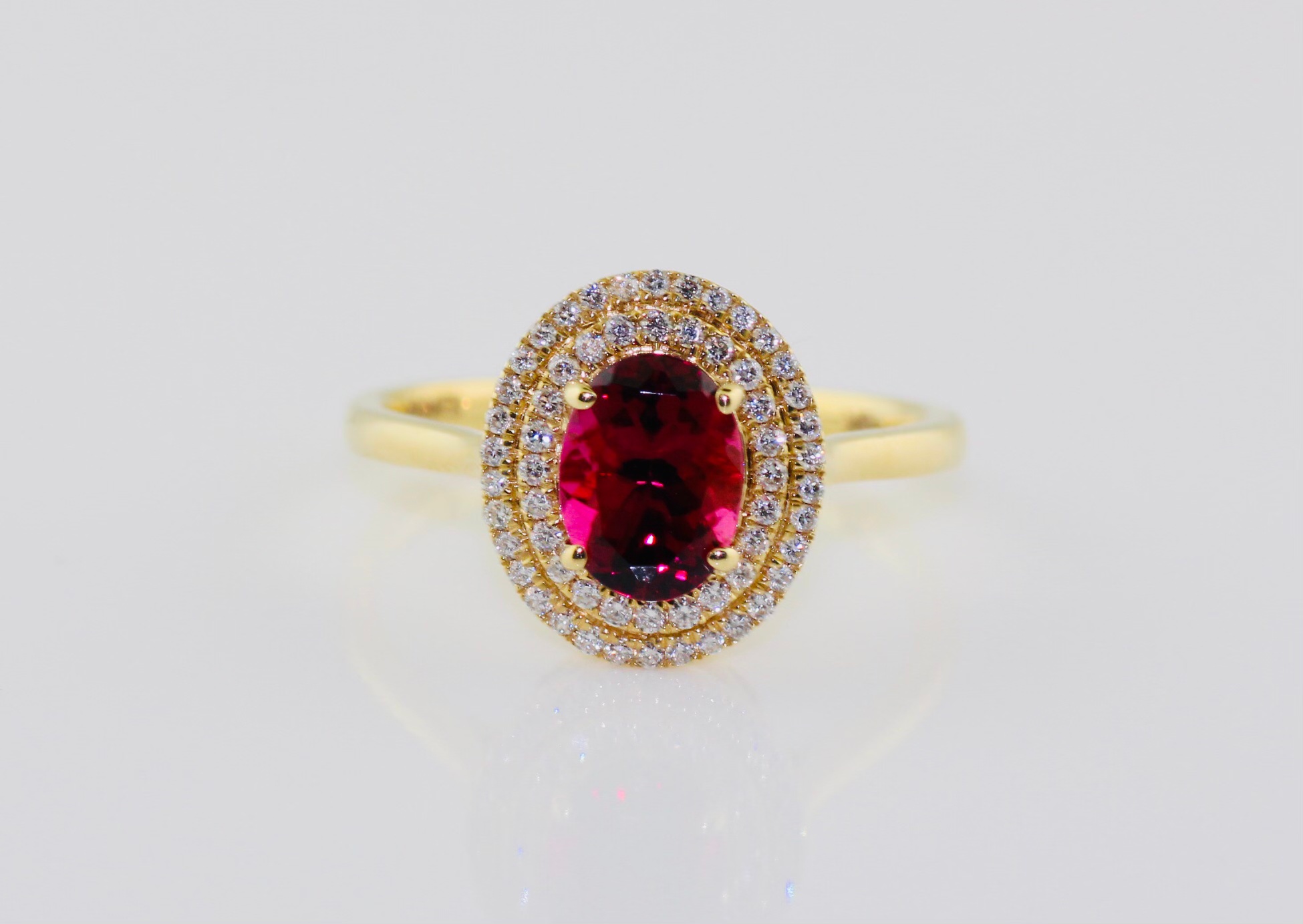 18K Yellow Gold Rubilite and Diamond (0.24ctw) Ring