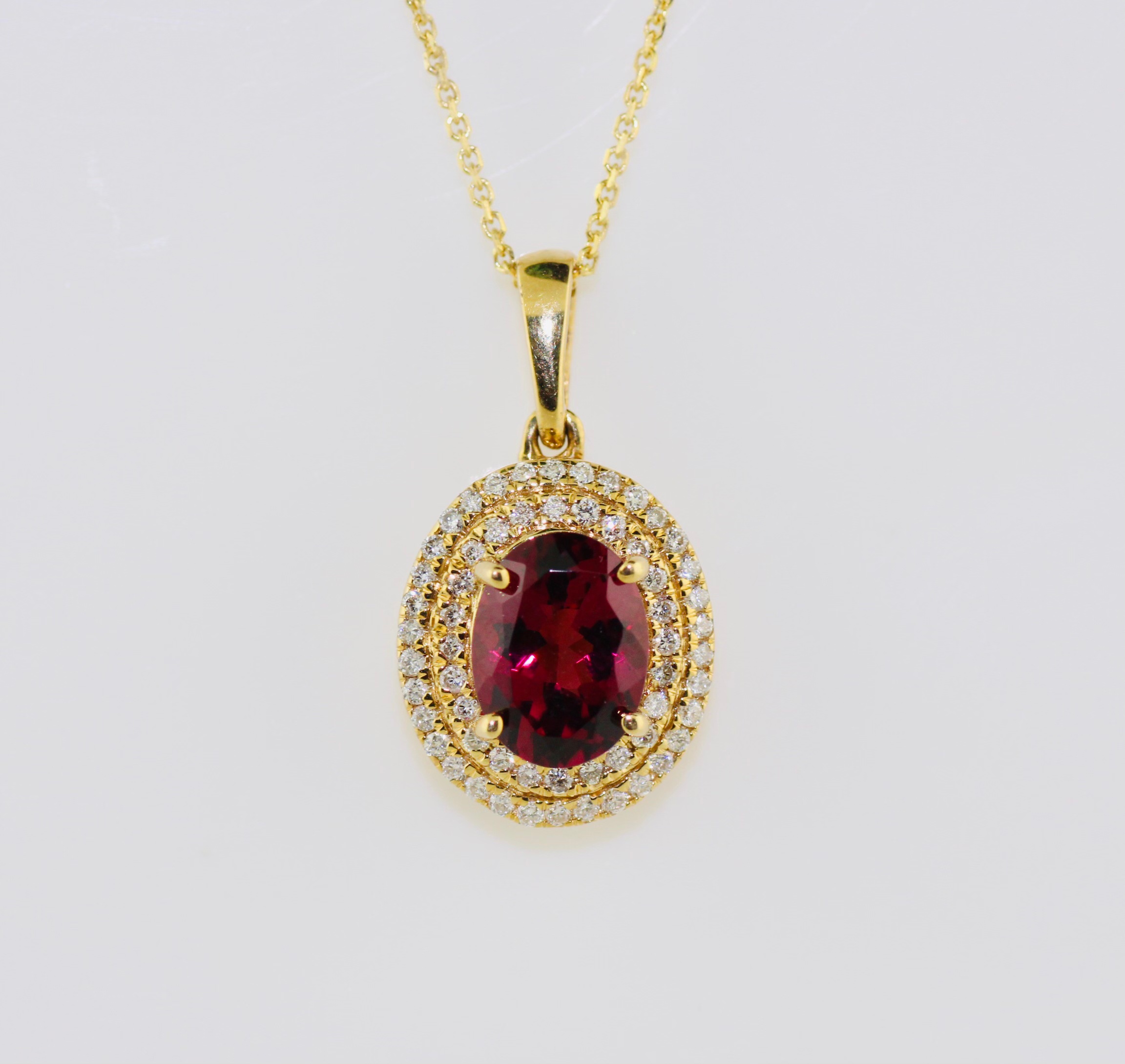 18K Yellow Gold Rubilite and Diamond (0.24ctw) Pendant