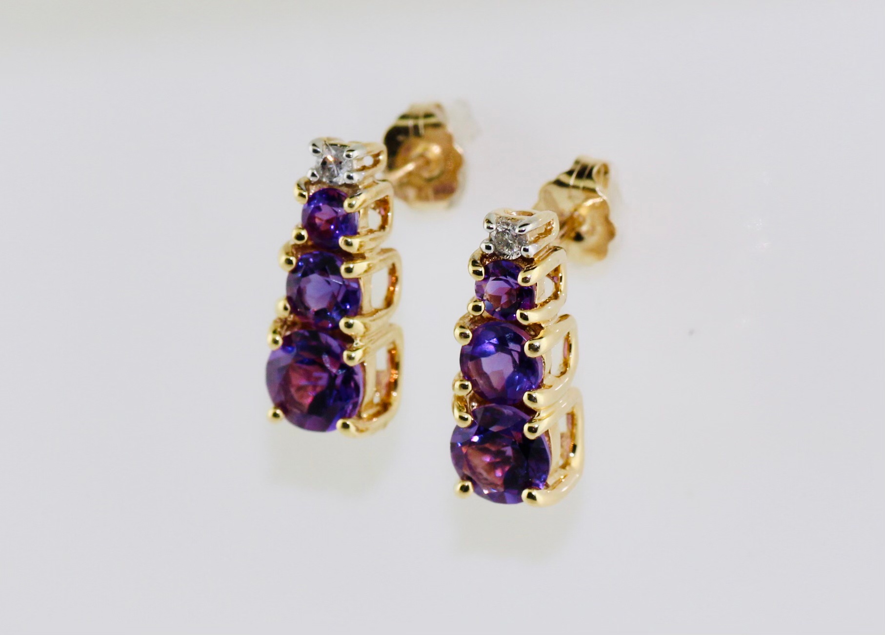 14K Yellow Gold Amethyst and Diamond Drop Earrings