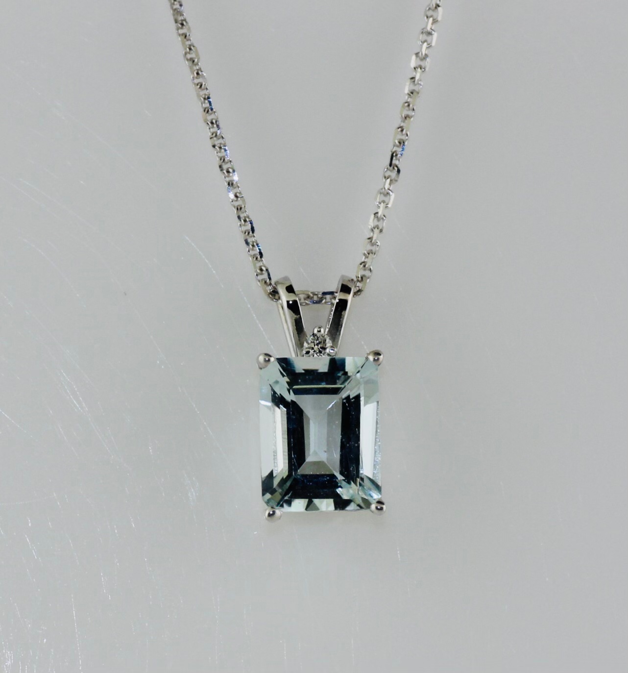 14K White Gold 2.0cts Aquamarine Emerald Cut with Diamond Accents (0.02ctw)