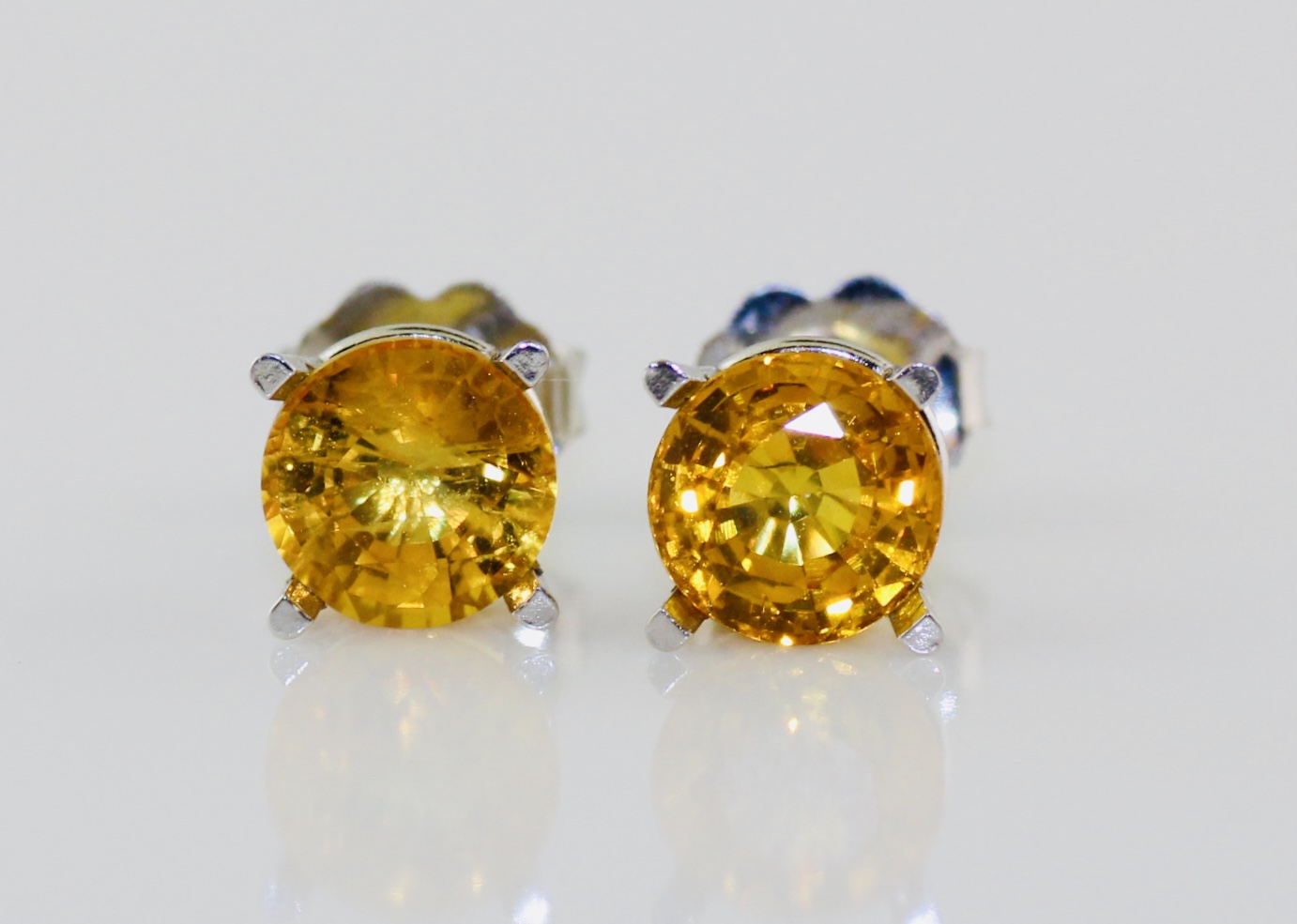 14K White Gold Yellow Sapphire (6mm, 2.26ctw) Stud Earrings